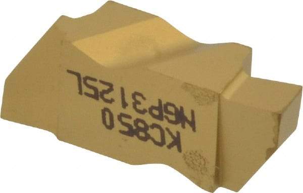 Kennametal - 3125NGP Grade KC850, 3.18mm Cutting Width Carbide Grooving Insert - 3.81mm Max Depth of Cut, Left Hand, 0.19mm Corner Radius, TiC/TiCN/TiN Finish - Eagle Tool & Supply