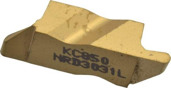 Kennametal - 3031NRD Grade KC850, 1.58mm Cutting Width Carbide Grooving Insert - 3.18mm Max Depth of Cut, Left Hand, 0.79mm Corner Radius, TiC/TiCN/TiN Finish - Eagle Tool & Supply
