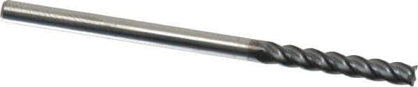 Accupro - 1/8", 3/4" LOC, 1/8" Shank Diam, 2-1/4" OAL, 4 Flute, Solid Carbide Square End Mill - Single End, AlTiN Finish, Spiral Flute, 40° Helix, Centercutting, Right Hand Cut, Right Hand Flute - Eagle Tool & Supply