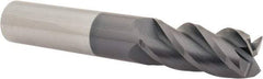 Accupro - 9/16", 1-1/4" LOC, 9/16" Shank Diam, 3-1/2" OAL, 4 Flute, Solid Carbide Square End Mill - Single End, AlTiN Finish, Spiral Flute, 40° Helix, Centercutting, Right Hand Cut, Right Hand Flute - Eagle Tool & Supply