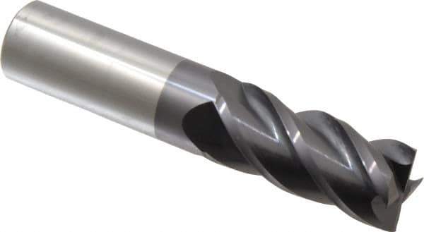 Accupro - 1", 2-1/4" LOC, 1" Shank Diam, 5" OAL, 4 Flute, Solid Carbide Square End Mill - Single End, AlTiN Finish, Spiral Flute, 40° Helix, Centercutting, Right Hand Cut, Right Hand Flute - Eagle Tool & Supply