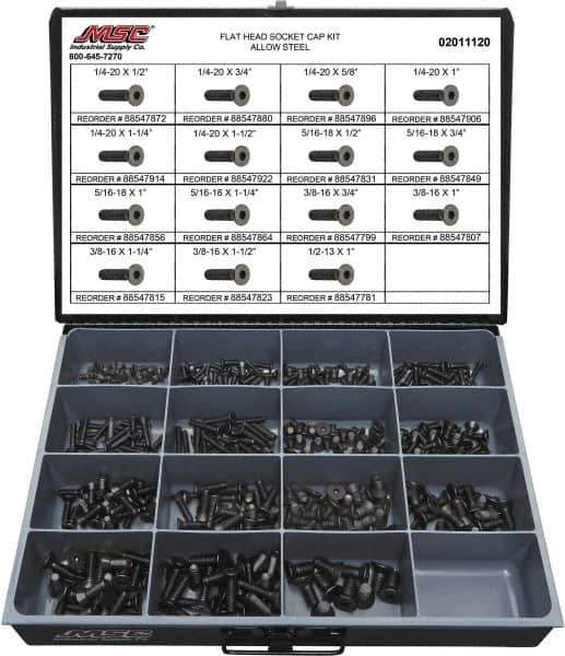 Value Collection - 360 Piece Steel Socket Head Cap Screws - 1/4 to 1/2 Thread - Eagle Tool & Supply