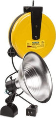 Made in USA - 18 AWG, 50' Cable Length, Cord & Cable Reel with Incandescent Hand Lamp End - 0 Outlets, 15 Amps, 110/115 Volts, SJT Cable, White/Black Reel - Eagle Tool & Supply