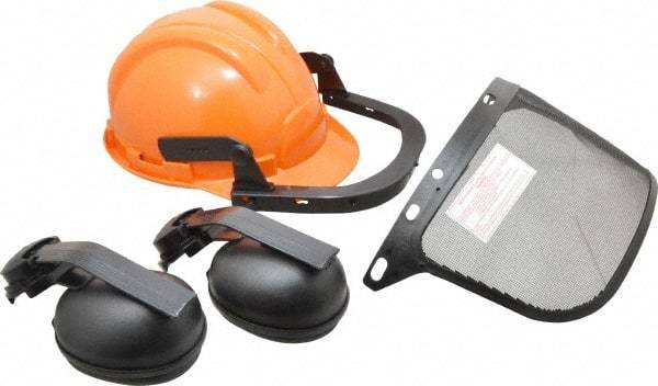 Tasco - Acrylonitrile Butadiene Styrene (ABS) Orange Ratchet Adjustment, Hard Hat & Mesh Screen Set with Muffs - 15-1/2" Wide x 6" High, Uncoated, Smoke Window - Eagle Tool & Supply