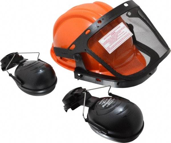 Tasco - Acrylonitrile Butadiene Styrene (ABS) Orange Ratchet Adjustment, Hard Hat & Mesh Screen Set with Muffs - 15-1/2" Wide x 6" High, Uncoated, Smoke Window - Eagle Tool & Supply