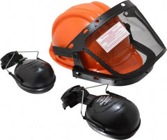 Tasco - Acrylonitrile Butadiene Styrene (ABS) Orange Ratchet Adjustment, Hard Hat & Mesh Screen Set with Muffs - 15-1/2" Wide x 6" High, Uncoated, Smoke Window - Eagle Tool & Supply