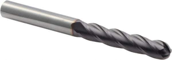 Niagara Cutter - 3/8" Diam, 2" LOC, 4 Flute Solid Carbide Ball End Mill - TiAlN Finish, Single End, 4" OAL, 3/8" Shank Diam, Spiral Flute - Eagle Tool & Supply