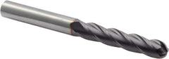 Niagara Cutter - 3/8" Diam, 2" LOC, 4 Flute Solid Carbide Ball End Mill - TiAlN Finish, Single End, 4" OAL, 3/8" Shank Diam, Spiral Flute - Eagle Tool & Supply