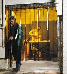 Steiner - 8 Ft. Wide x 6 Ft. High x 0.08 Inch Thick, Vinyl Strip Welding Curtain Kit - Amber with Pipe Mount Clamping Hardware - Eagle Tool & Supply