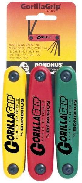 Bondhus - 24 Piece T9 to T40 Fold-Up Torx/Hex Combo Key Set - T9, T10, T15, T20, T25, T27, T30, T40 Torx Size - Eagle Tool & Supply