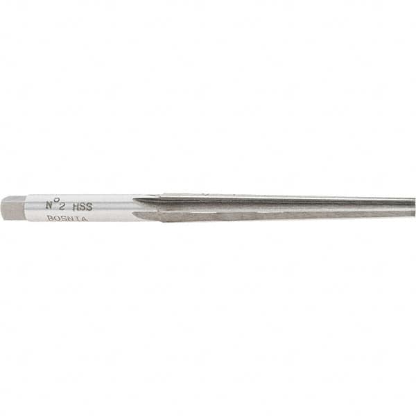 Interstate - 1/4" Small End, 0.38" Large End, 11/32" Shank, 3-1/8" Flute, Brown and Sharpe Taper Reamer #2 - Eagle Tool & Supply