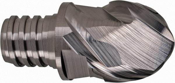 Iscar - MM EBA Grade IC08 Carbide Ball Nose Milling Tip Insert - Uncoated, 2 Flutes, 3/4" Cutting Diam, 1/2" Depth of Cut, 1" Extension, 3/8" Cnr Rad, 45° Helix - Eagle Tool & Supply