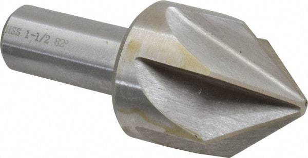 Interstate - 1-1/2" Head Diam, 3/4" Shank Diam, 6 Flute 82° High Speed Steel Countersink - Bright Finish, 3-1/2" OAL, Single End, Straight Shank, Right Hand Cut - Eagle Tool & Supply