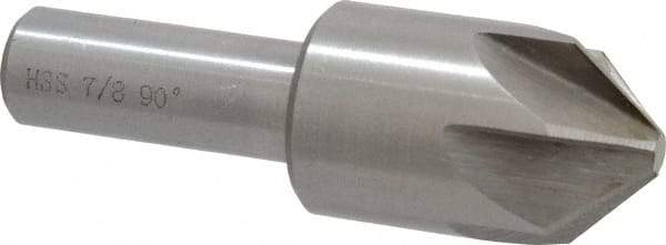 Interstate - 7/8" Head Diam, 1/2" Shank Diam, 6 Flute 90° High Speed Steel Countersink - Bright Finish, 2-3/4" OAL, Single End, Straight Shank, Right Hand Cut - Eagle Tool & Supply