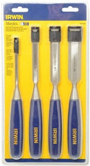 Irwin - 4 Piece Wood Chisel Set - 10-3/4" OAL, Sizes Included 1/4 to 1" - Eagle Tool & Supply