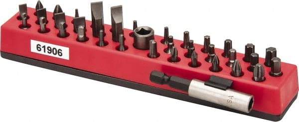 Proto - 38 Piece, Screwdriver Insert Bit Set - #0, #1, #2, #3 & Reduced Dia: #2 Phillips, T6 to T40 Torx, #1 & #2 Pozidriv, #0, #1, #2 & #3 Square Recess, 4F-5R, 6F-8R, 8F-10R, 10F-12R, 12F-14R & 14F-16R Slotted - Eagle Tool & Supply