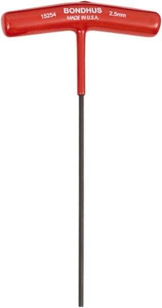 Bondhus - 2.5mm Hex, T-Handle Cushion Grip, Hex Key - 9" OAL, Metric System of Measurement - Eagle Tool & Supply