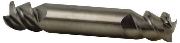 Accupro - 1/4", 3/8" LOC, 1/4" Shank Diam, 2-1/2" OAL, 3 Flute, Solid Carbide Square End Mill - Double End, Uncoated, Spiral Flute, 60° Helix, Centercutting, Right Hand Cut, Right Hand Flute - Eagle Tool & Supply