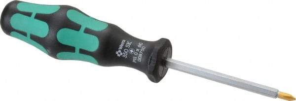Wera - #0, 5-1/2" OAL, Standard Phillips Screwdriver - 2-3/8" Blade Length, Hexagon Shank, Ergonomic Handle - Eagle Tool & Supply