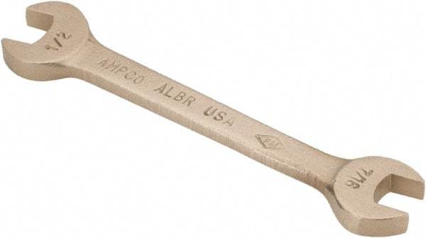 Ampco - 7/16" x 1/2" Nonsparking Open End Wrench - 5" OAL, Double End, Plain Finish, 15° Head Angle - Eagle Tool & Supply