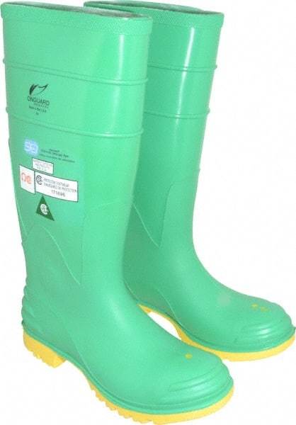 Dunlop Protective Footwear - Men's Size 6 Medium Width Steel Knee Boot - Green, PVC Upper, 16" High, Chemical Resistant, Dielectric, Non-Slip - Eagle Tool & Supply