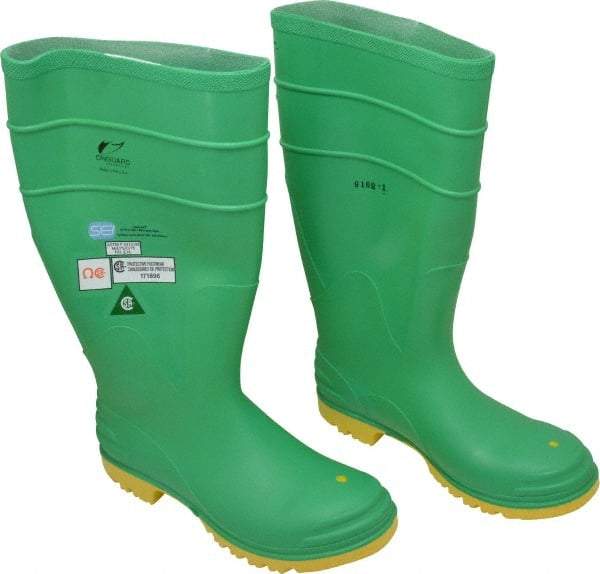 Dunlop Protective Footwear - Men's Size 9 Medium Width Steel Knee Boot - Green, PVC Upper, 16" High, Chemical Resistant, Dielectric, Non-Slip - Eagle Tool & Supply