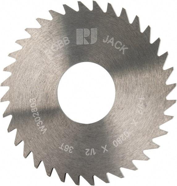 RobbJack - 1-1/2" Diam x 0.028" Blade Thickness x 1/2" Arbor Hole Diam, 36 Tooth Slitting and Slotting Saw - Arbor Connection, Right Hand, Uncoated, Solid Carbide, Concave Ground - Eagle Tool & Supply