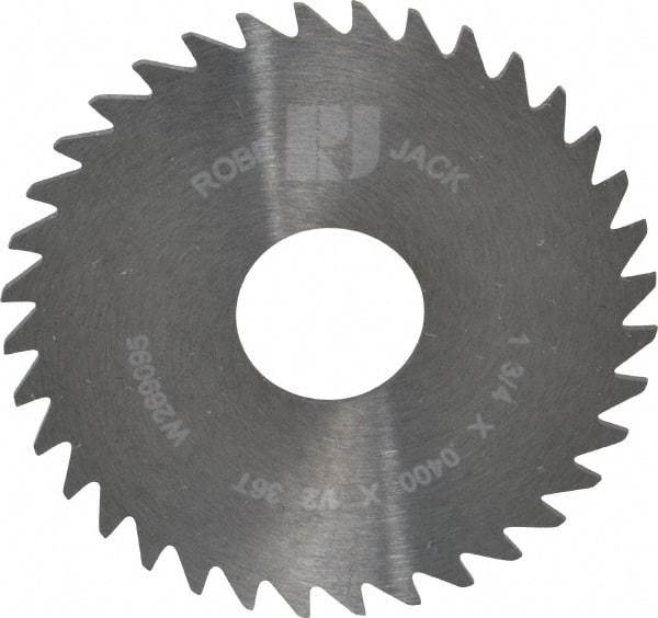 RobbJack - 1-3/4" Diam x 0.04" Blade Thickness x 1/2" Arbor Hole Diam, 36 Tooth Slitting and Slotting Saw - Arbor Connection, Right Hand, Uncoated, Solid Carbide, Concave Ground - Eagle Tool & Supply