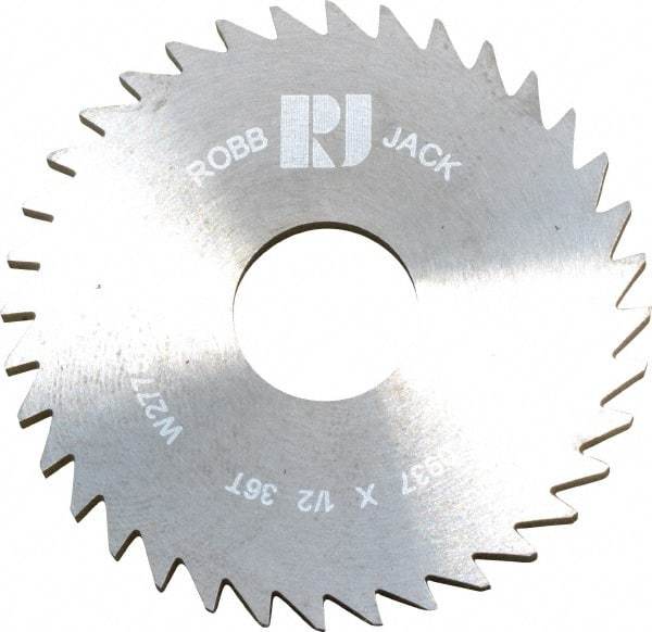 RobbJack - 1-3/4" Diam x 0.0937" Blade Thickness x 1/2" Arbor Hole Diam, 36 Tooth Slitting and Slotting Saw - Arbor Connection, Right Hand, Uncoated, Solid Carbide, Concave Ground - Eagle Tool & Supply