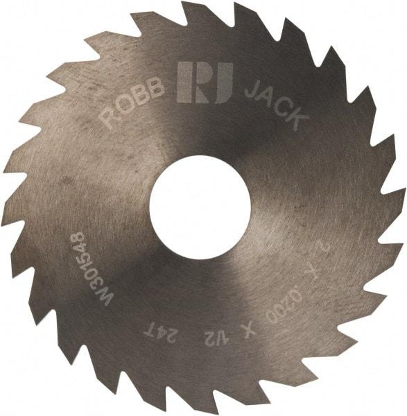 RobbJack - 2" Diam x 0.02" Blade Thickness x 1/2" Arbor Hole Diam, 24 Tooth Slitting and Slotting Saw - Arbor Connection, Right Hand, Uncoated, Solid Carbide, Concave Ground - Eagle Tool & Supply