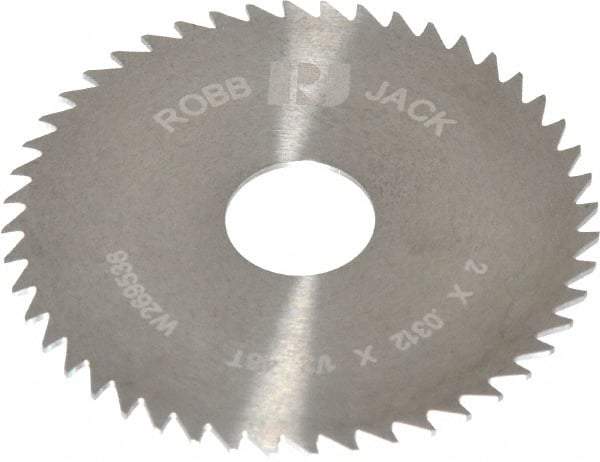 RobbJack - 2" Diam x 0.0312" Blade Thickness x 1/2" Arbor Hole Diam, 48 Tooth Slitting and Slotting Saw - Arbor Connection, Right Hand, Uncoated, Solid Carbide, Concave Ground - Eagle Tool & Supply