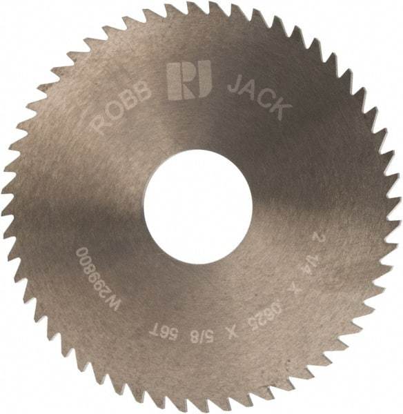 RobbJack - 2-1/4" Diam x 1/16" Blade Thickness x 5/8" Arbor Hole Diam, 56 Tooth Slitting and Slotting Saw - Arbor Connection, Right Hand, Uncoated, Solid Carbide, Concave Ground - Eagle Tool & Supply