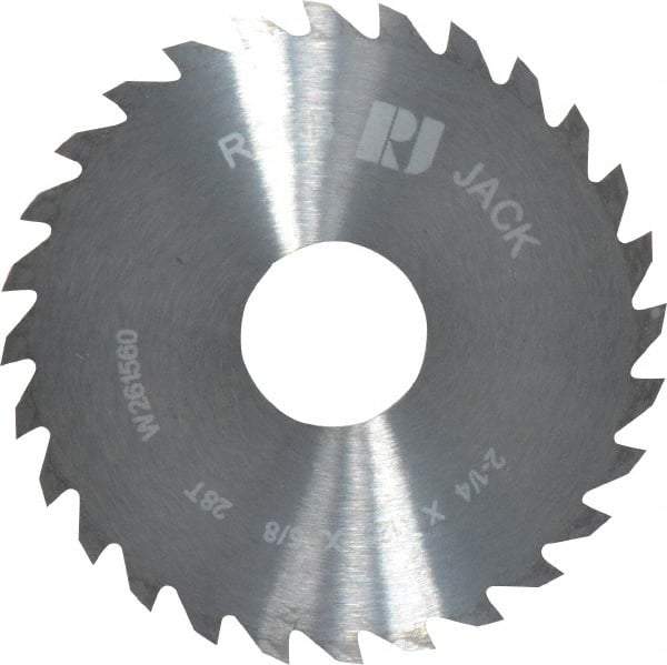 RobbJack - 2-1/4" Diam x 1/8" Blade Thickness x 5/8" Arbor Hole Diam, 28 Tooth Slitting and Slotting Saw - Arbor Connection, Right Hand, Uncoated, Solid Carbide, Concave Ground - Eagle Tool & Supply