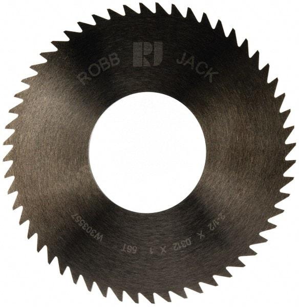 RobbJack - 2-1/2" Diam x 0.0312" Blade Thickness x 1" Arbor Hole Diam, 56 Tooth Slitting and Slotting Saw - Arbor Connection, Right Hand, Uncoated, Solid Carbide, Concave Ground - Eagle Tool & Supply