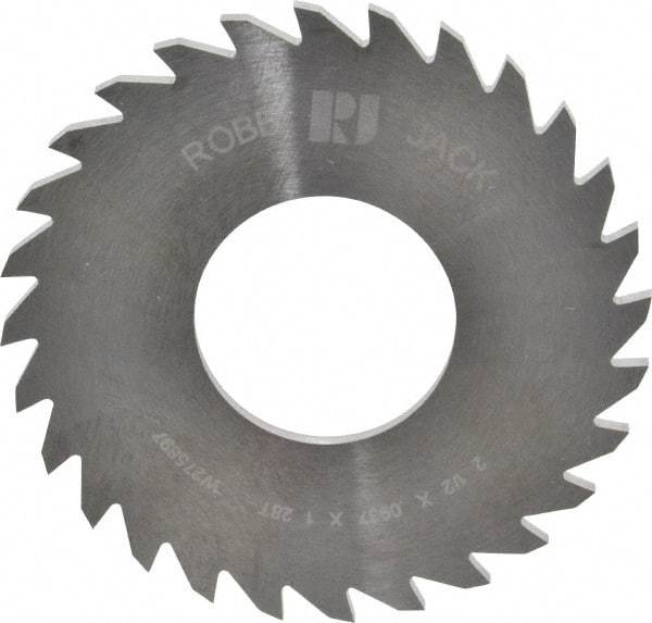 RobbJack - 2-1/2" Diam x 0.0937" Blade Thickness x 1" Arbor Hole Diam, 28 Tooth Slitting and Slotting Saw - Arbor Connection, Right Hand, Uncoated, Solid Carbide, Concave Ground - Eagle Tool & Supply