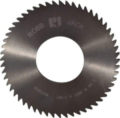 RobbJack - 2-1/2" Diam x 0.0937" Blade Thickness x 1" Arbor Hole Diam, 56 Tooth Slitting and Slotting Saw - Arbor Connection, Right Hand, Uncoated, Solid Carbide, Concave Ground - Eagle Tool & Supply