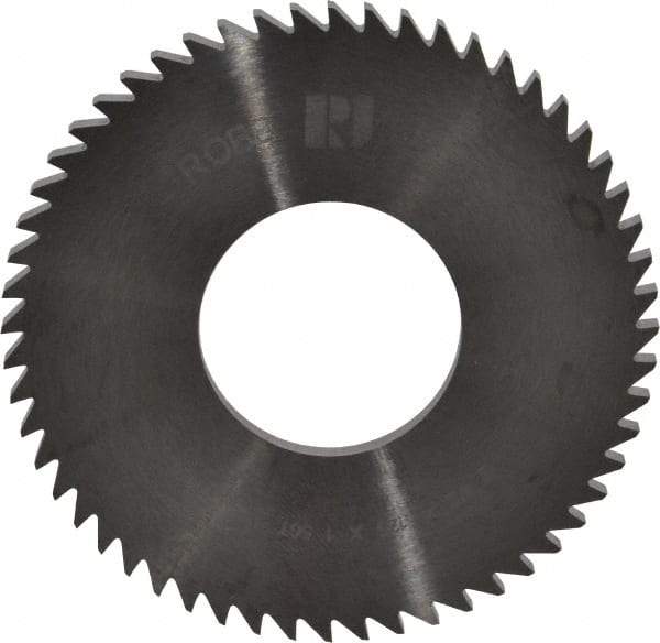 RobbJack - 2-1/2" Diam x 1/8" Blade Thickness x 1" Arbor Hole Diam, 56 Tooth Slitting and Slotting Saw - Arbor Connection, Right Hand, Uncoated, Solid Carbide, Concave Ground - Eagle Tool & Supply