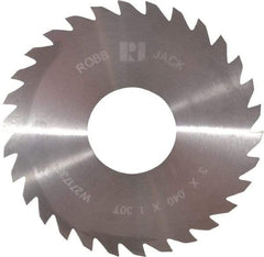 RobbJack - 3" Diam x 0.04" Blade Thickness x 1" Arbor Hole Diam, 30 Tooth Slitting and Slotting Saw - Arbor Connection, Right Hand, Uncoated, Solid Carbide, Concave Ground - Eagle Tool & Supply