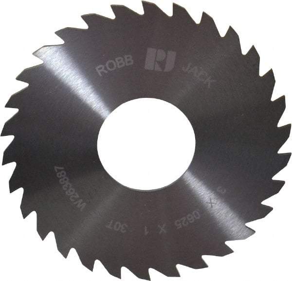 RobbJack - 3" Diam x 1/16" Blade Thickness x 1" Arbor Hole Diam, 30 Tooth Slitting and Slotting Saw - Arbor Connection, Right Hand, Uncoated, Solid Carbide, Concave Ground - Eagle Tool & Supply