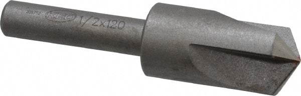 Keo - 1/2" Head Diam, 1/4" Shank Diam, 3 Flute 120° High Speed Steel Countersink - Bright Finish, 2" OAL, Single End, Straight Shank, Right Hand Cut - Eagle Tool & Supply