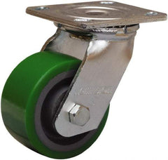 Hamilton - 4" Diam x 2" Wide x 5-5/8" OAH Top Plate Mount Swivel Caster - Polyurethane Mold onto Cast Iron Center, 750 Lb Capacity, Sealed Precision Ball Bearing, 4 x 4-1/2" Plate - Eagle Tool & Supply