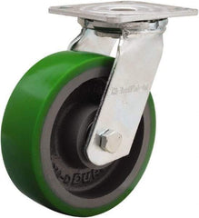 Hamilton - 6" Diam x 2" Wide x 7-1/2" OAH Top Plate Mount Swivel Caster - Polyurethane Mold onto Cast Iron Center, 1,200 Lb Capacity, Sealed Precision Ball Bearing, 4 x 4-1/2" Plate - Eagle Tool & Supply