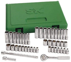 SK - 41 Piece 1/4" Drive Standard Deep Socket Set - 12 Points, 3/16 to 9/16", 5 to 14mm, Inch/Metric Measurement Standard - Eagle Tool & Supply