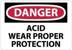 NMC - "Danger - Acid Wear Proper Protection", 10" Long x 14" Wide, Aluminum Safety Sign - Rectangle, 0.04" Thick, Use for Accident Prevention - Eagle Tool & Supply