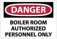 NMC - "Danger - Boiler Room - Authorized Personnel Only", 10" Long x 14" Wide, Aluminum Safety Sign - Rectangle, 0.04" Thick, Use for Security & Admittance - Eagle Tool & Supply
