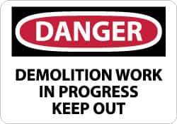 NMC - "Danger - Demolition Work in Progress - Keep Out", 10" Long x 14" Wide, Aluminum Safety Sign - Rectangle, 0.04" Thick, Use for Accident Prevention - Eagle Tool & Supply
