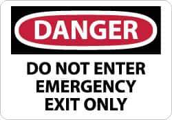 NMC - "Danger - Do Not Enter - Emergency Exit Only", 10" Long x 14" Wide, Aluminum Safety Sign - Rectangle, 0.04" Thick, Use for Security & Admittance - Eagle Tool & Supply