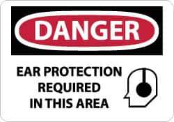 NMC - "Danger - Ear Protection Required in This Area", 10" Long x 14" Wide, Aluminum Safety Sign - Rectangle, 0.04" Thick, Use for Accident Prevention - Eagle Tool & Supply
