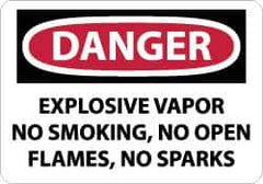 NMC - "Danger - Explosive Vapor - No Smoking, No Open Flames, No Sparks", 10" Long x 14" Wide, Aluminum Safety Sign - Rectangle, 0.04" Thick, Use for Accident Prevention - Eagle Tool & Supply