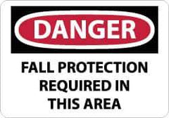 NMC - "Danger - Fall Protection Required in This Area", 10" Long x 14" Wide, Aluminum Safety Sign - Rectangle, 0.04" Thick, Use for Accident Prevention - Eagle Tool & Supply